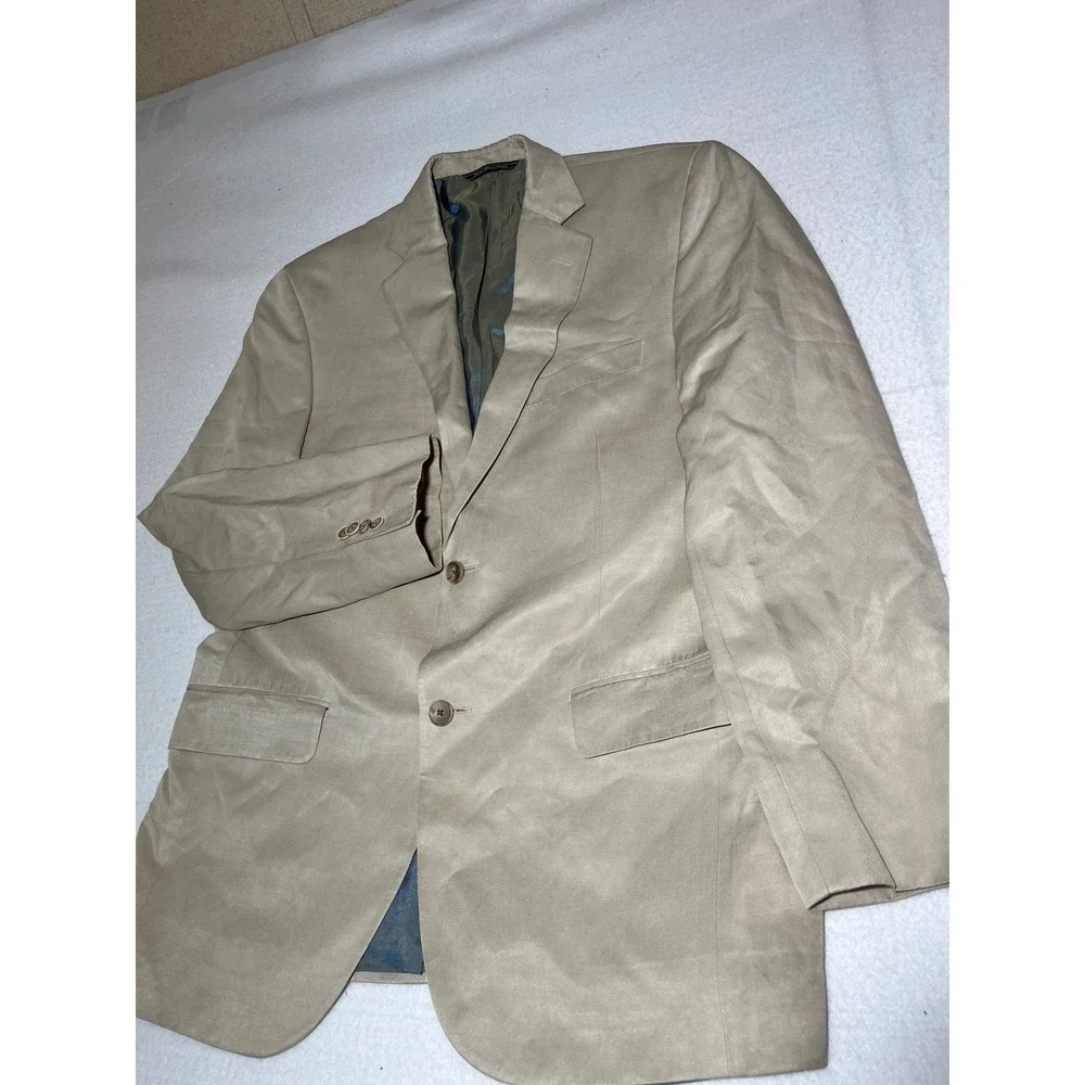Saks Fifth Avenue Mens 40R Silk Linen Blazer Tan Beige Sport Coat Napoliwood SPJ
